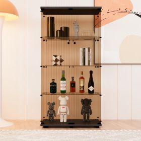Double Door Brown Glass Display Cabinet With 4 Layers And Door Shelves