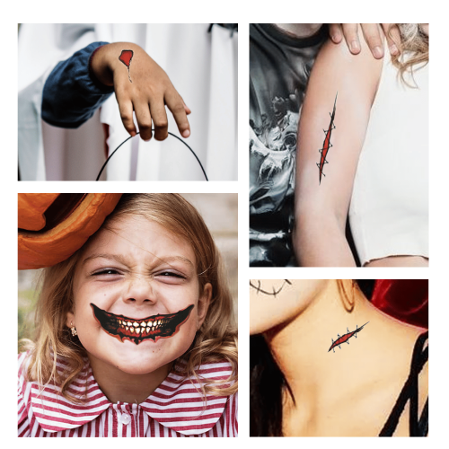 Halloween Prank Makeup Temporary Tattoo, 12PCS Halloween Temporary Face Tattoos, Scary Mouth Tattoo Stickers